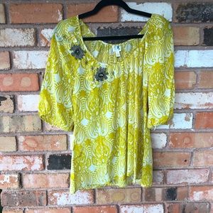 Anthropologie Edme & Esyllte Yellow Boho Silk Top